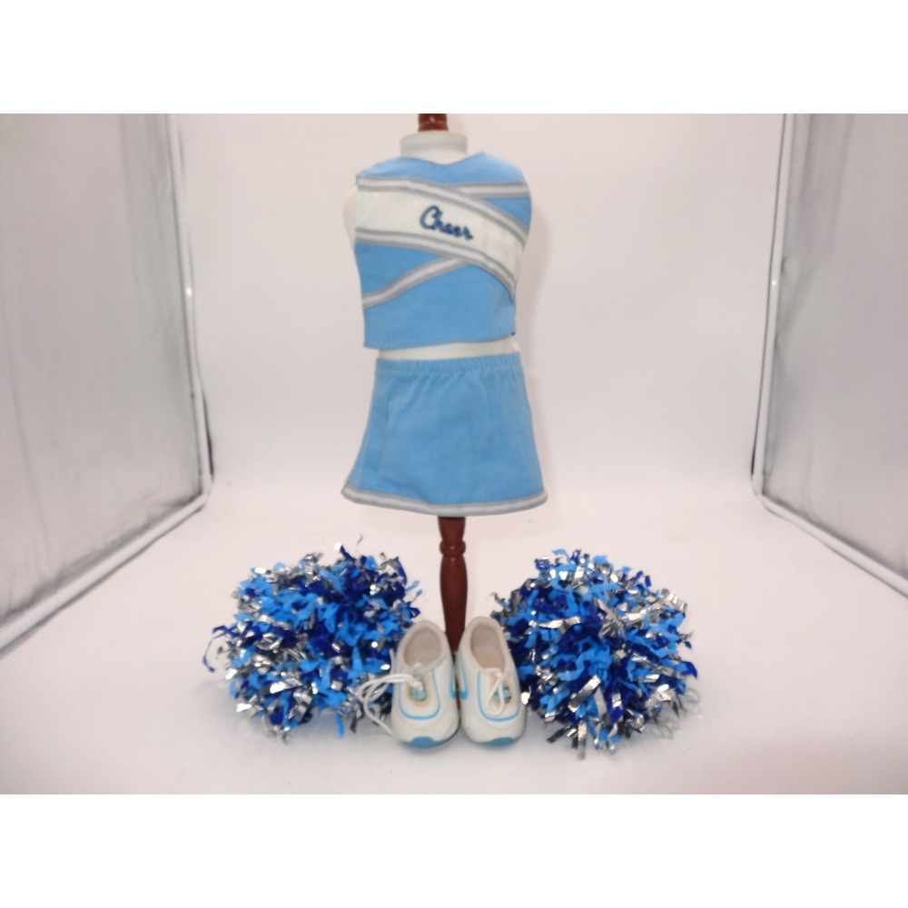 American Girl Cheer Gear Outfit 2008 Blue White Silver Pom Poms Sneakers